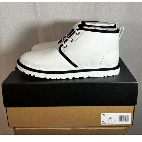 UGG Neumel Leather Chukka Boots Men's 10 White Black Wool Lined 1133777 Plush - Picture 2 of 6